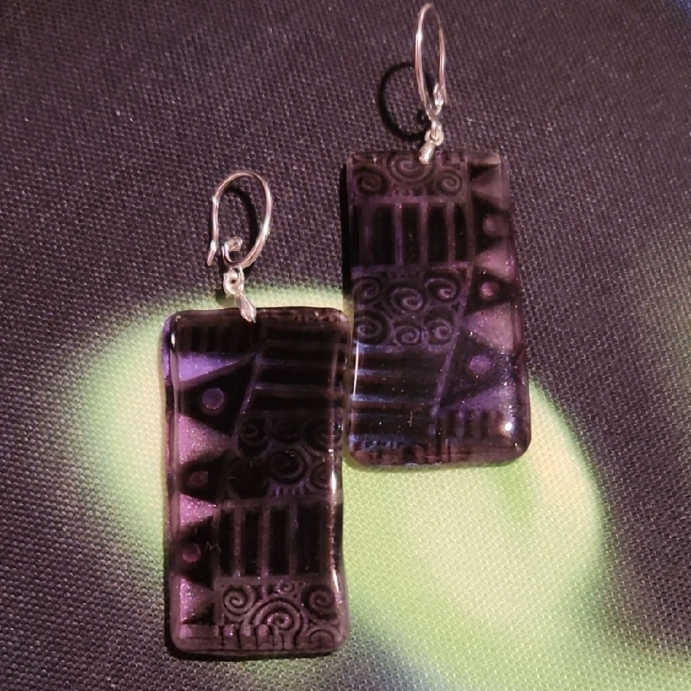 Purple Patterned Abstract Earrings - image 1
